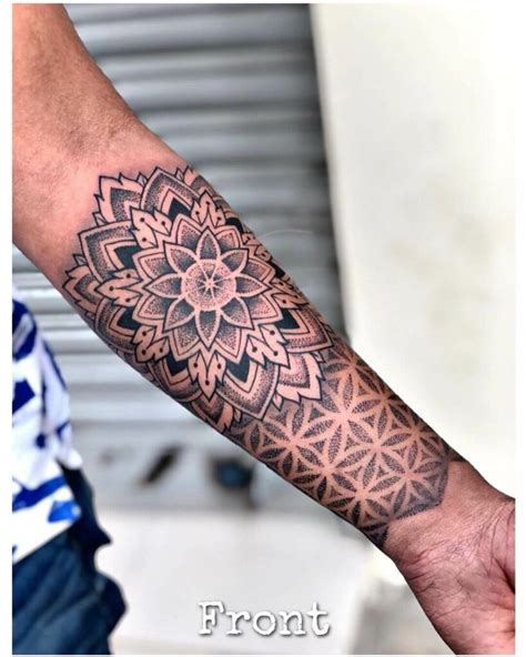 geometric half sleeve tattoo.